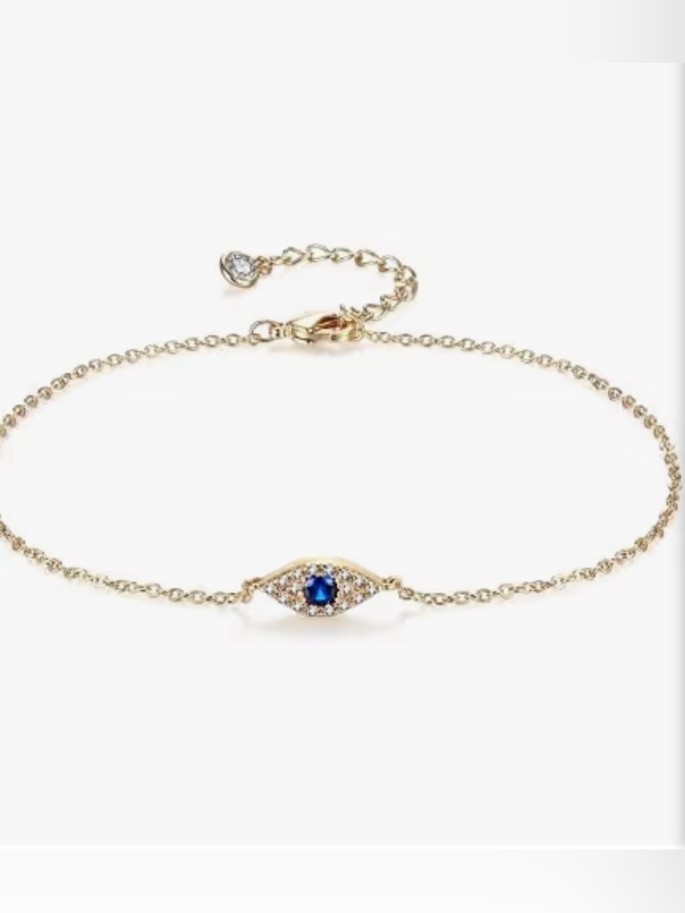 NEW 14K Gold Plated Gold Bracelet with Blue Centerstone and Pave Accents